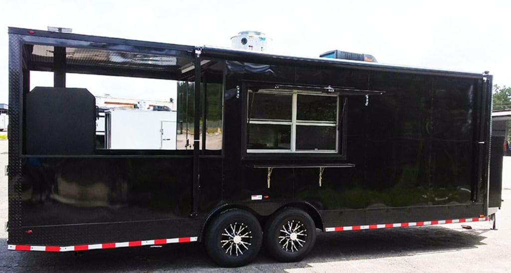 2025 Southern Dimensions BBQ Concession Trailer 24 Foot- Black Out Trailer with Smoker (SDG-244)